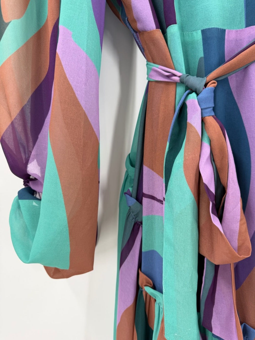 Hutch Multicolor Striped High-Low Wrap Dress in Teal, Purple & Brown Size M - Picture 12 of 14